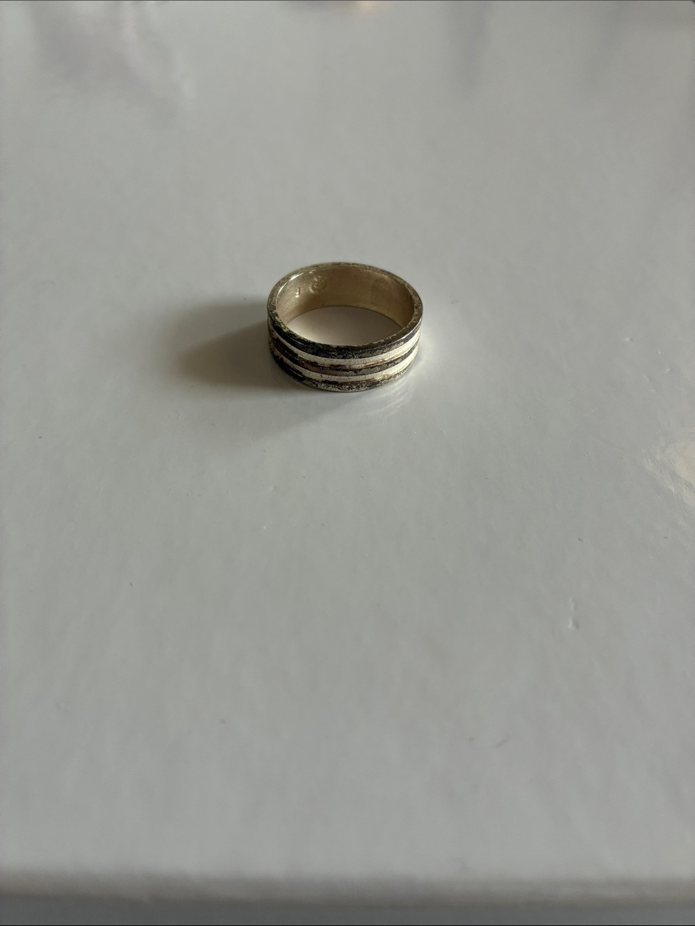 Vintage Crown PD Men’s Sterling Silver Striped Metal Band Ring Makerd Size 9